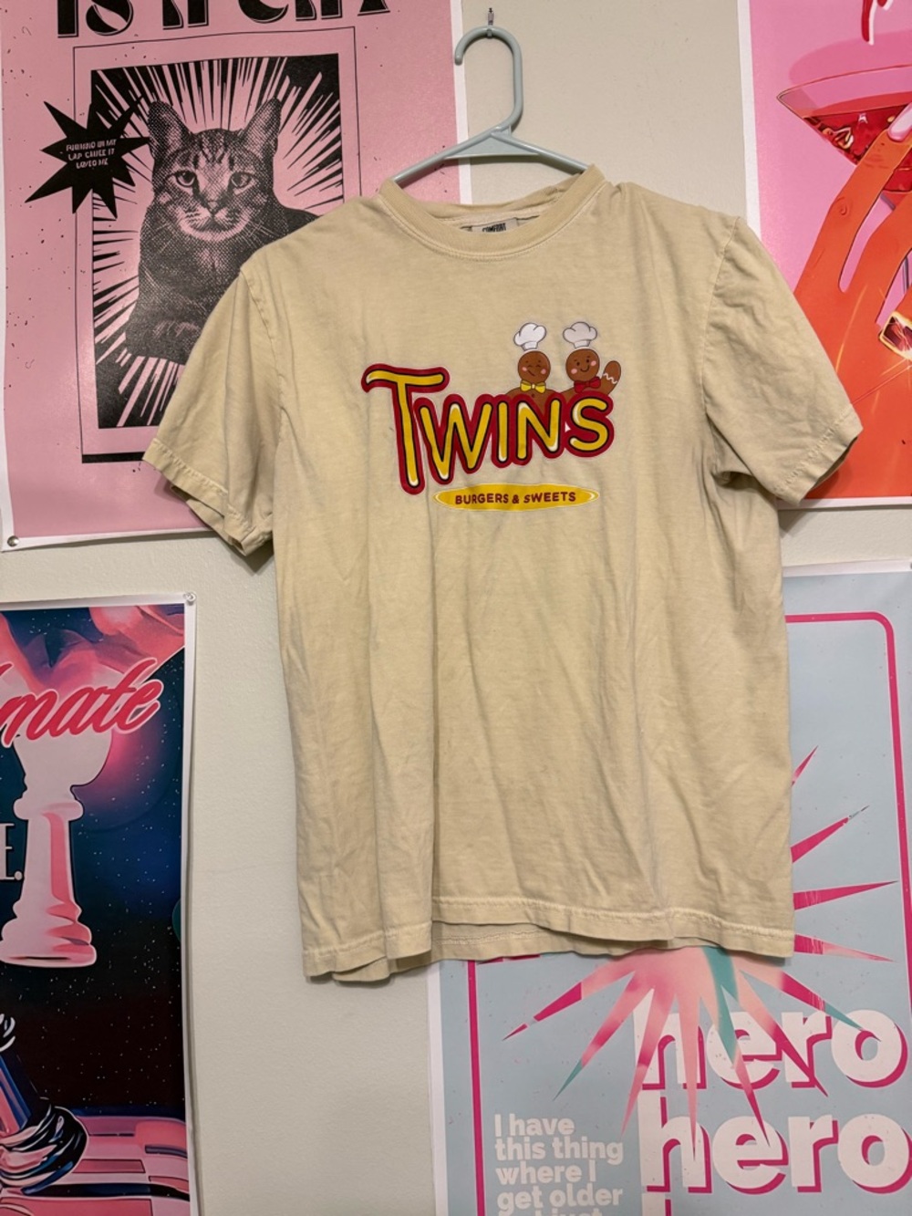 Twins Burgers & Sweets Graphic Tee - Cream with Red & Yellow Logo